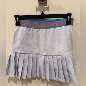 Tory Sport Light Blue Pleated Mini Skirt with Orange Accent Waistband